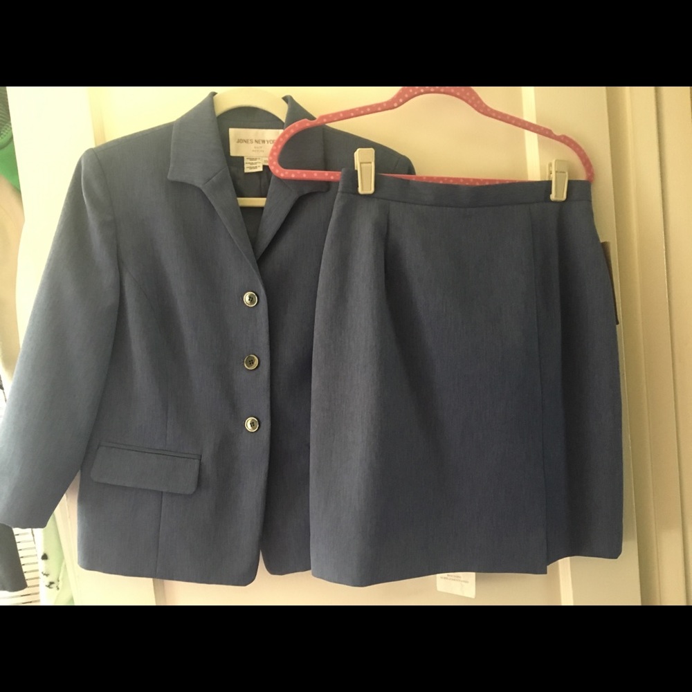NWT Jones New York Suit Jacket Skirt Set 10P Blue